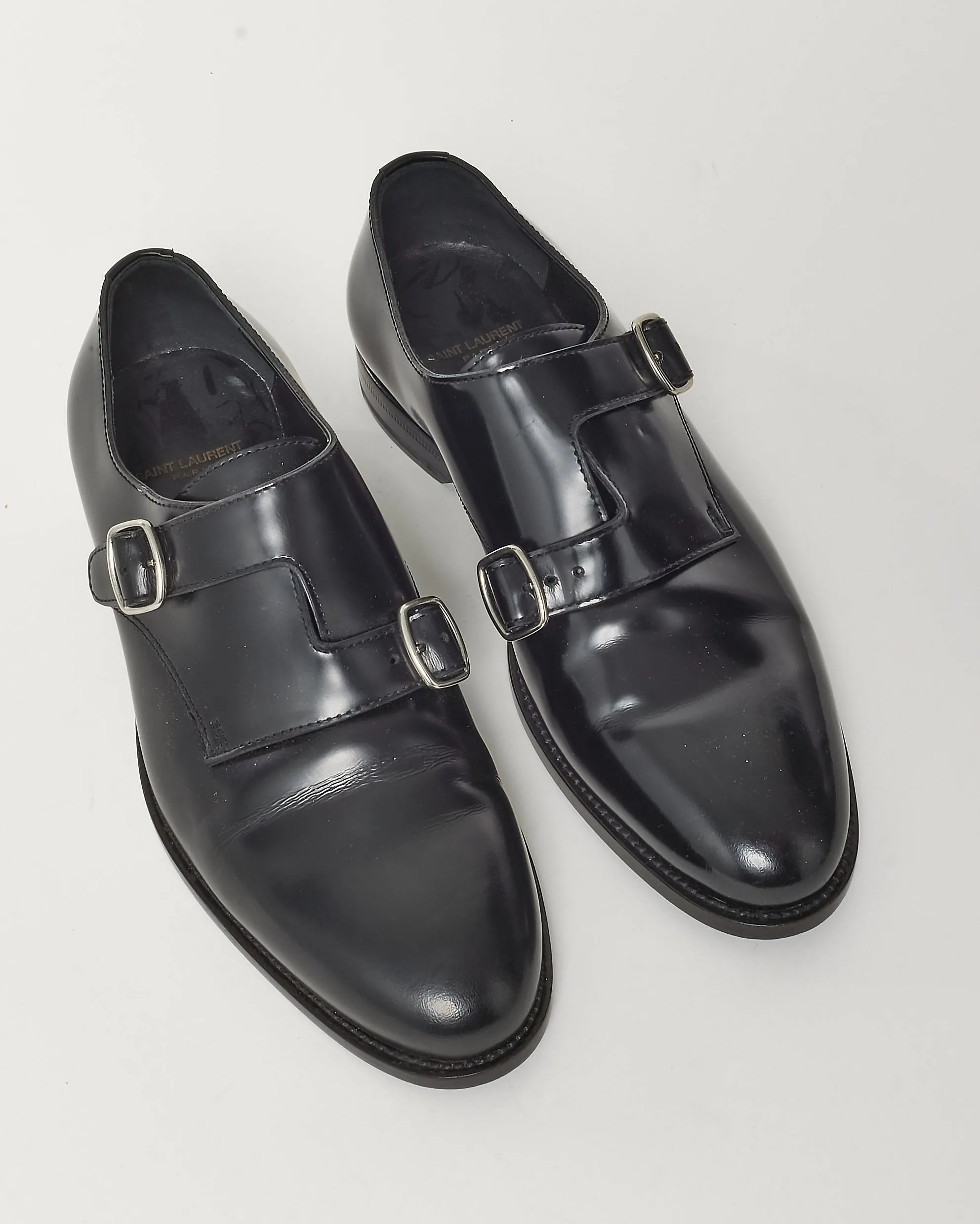 Saint Laurent Black Leather Dylan Buckle Monk Oxford Shoes - 38