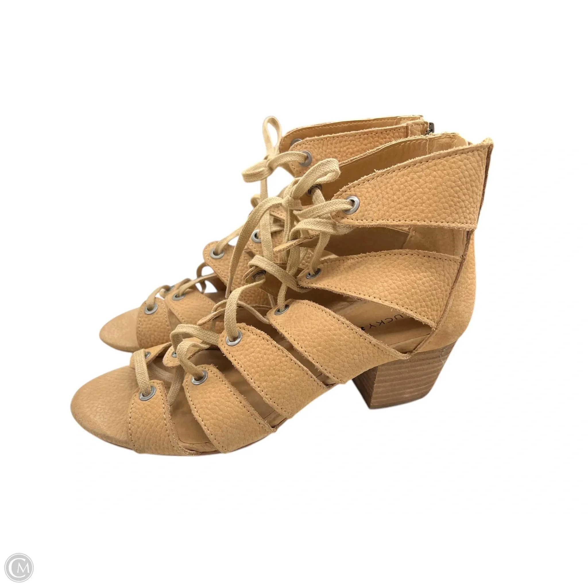 Sandals Heels Block By Lucky Brand In Tan, Size: 7.5