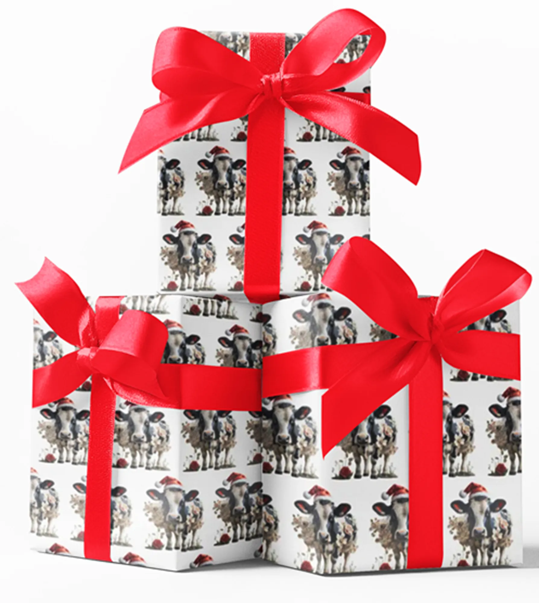 Santa Holiday Cow Wrapping Paper, Christmas Wrapping Paper, Country Design