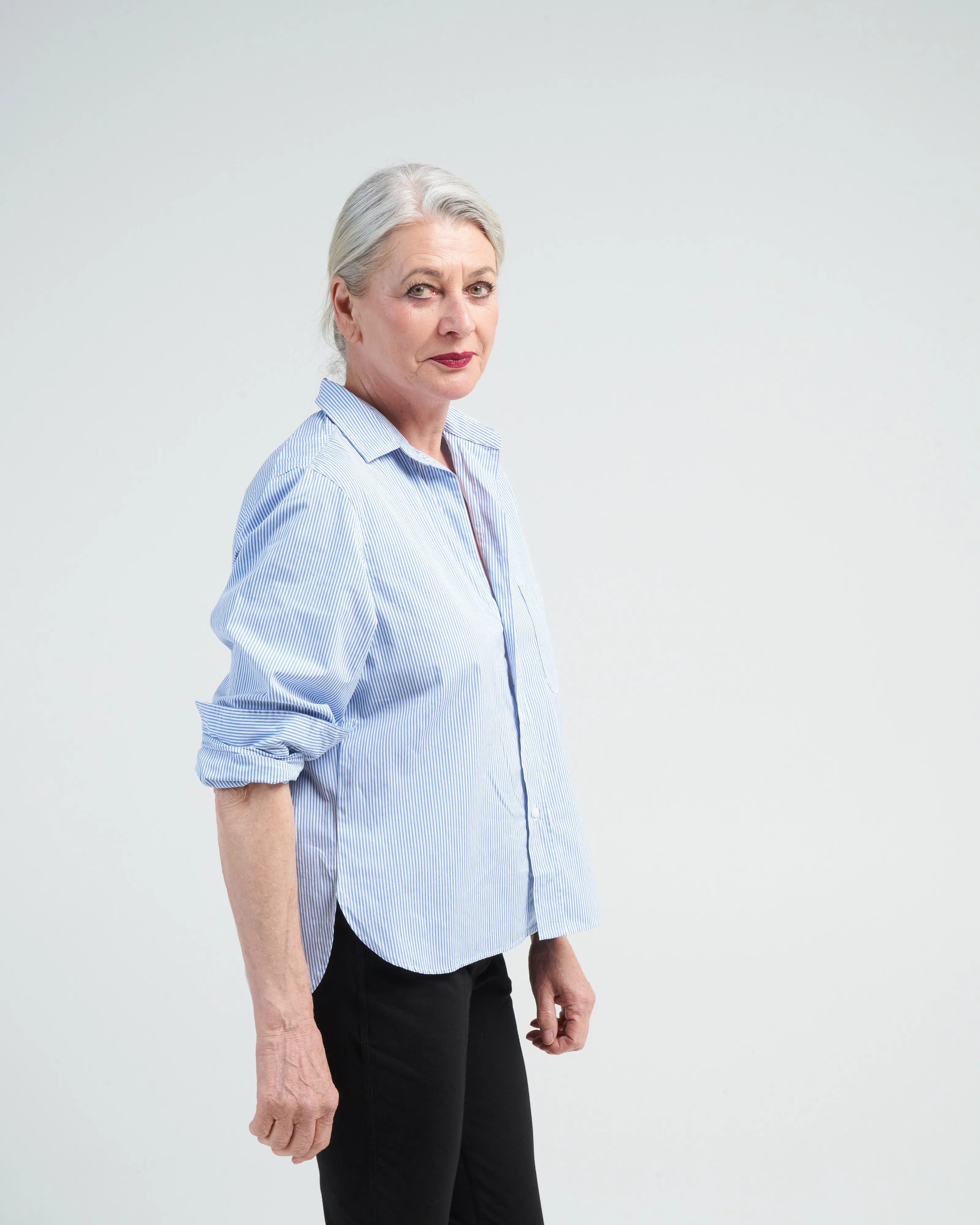 silvio woven button up - classic blue stripe