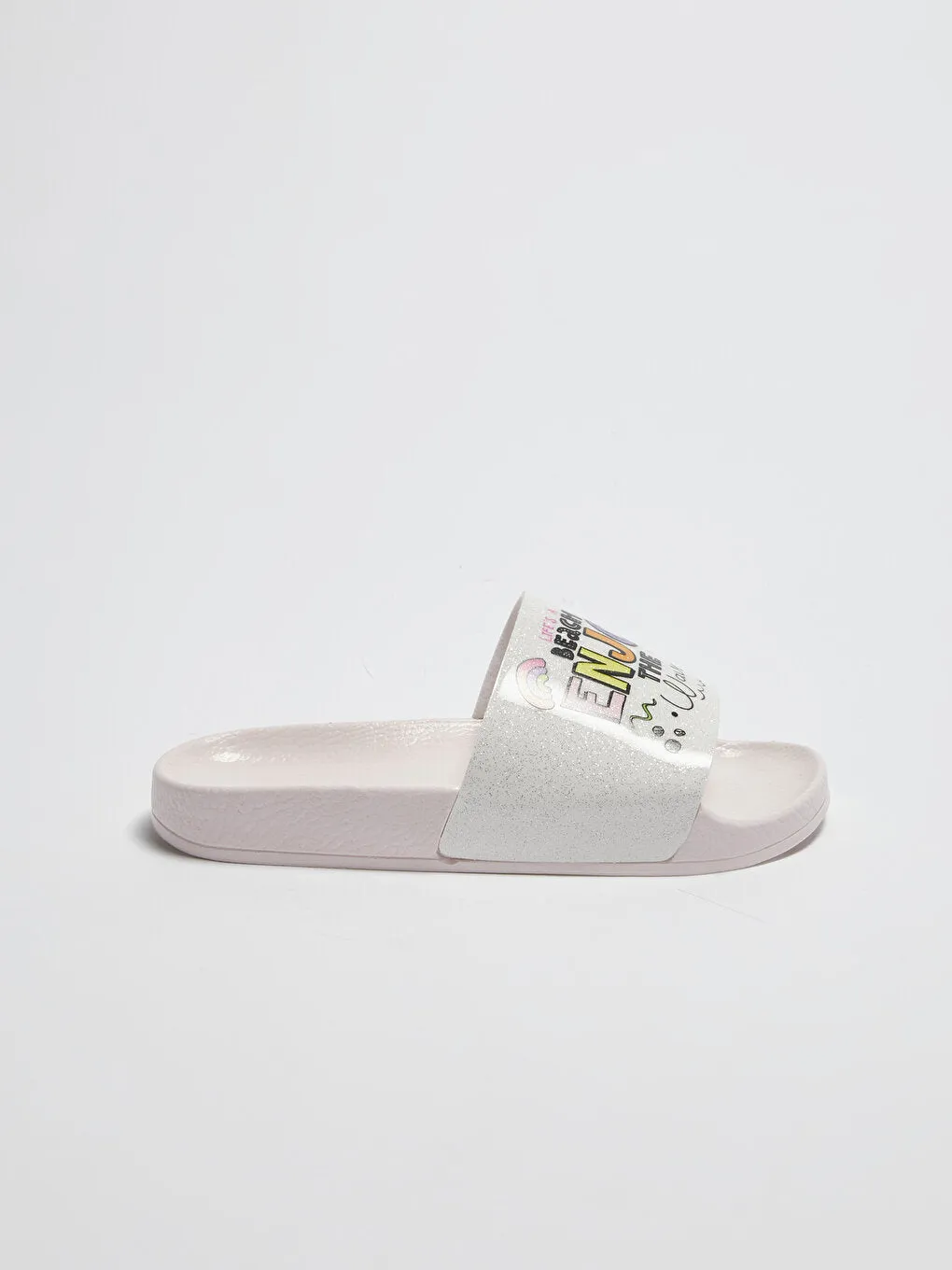 Slogan Printed Single Striped Girl's Slippers