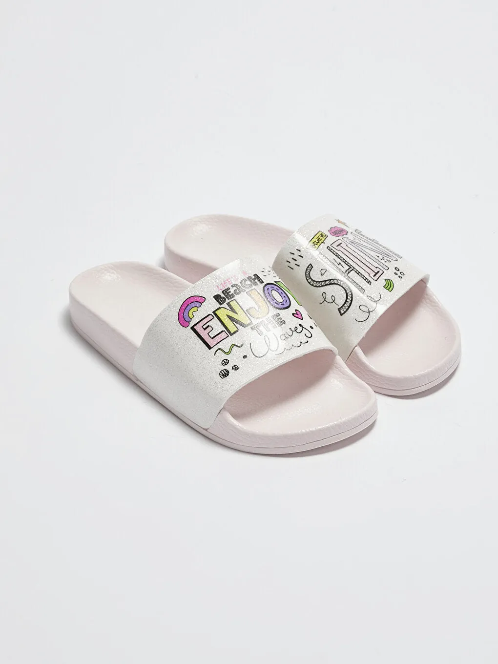 Slogan Printed Single Striped Girl's Slippers