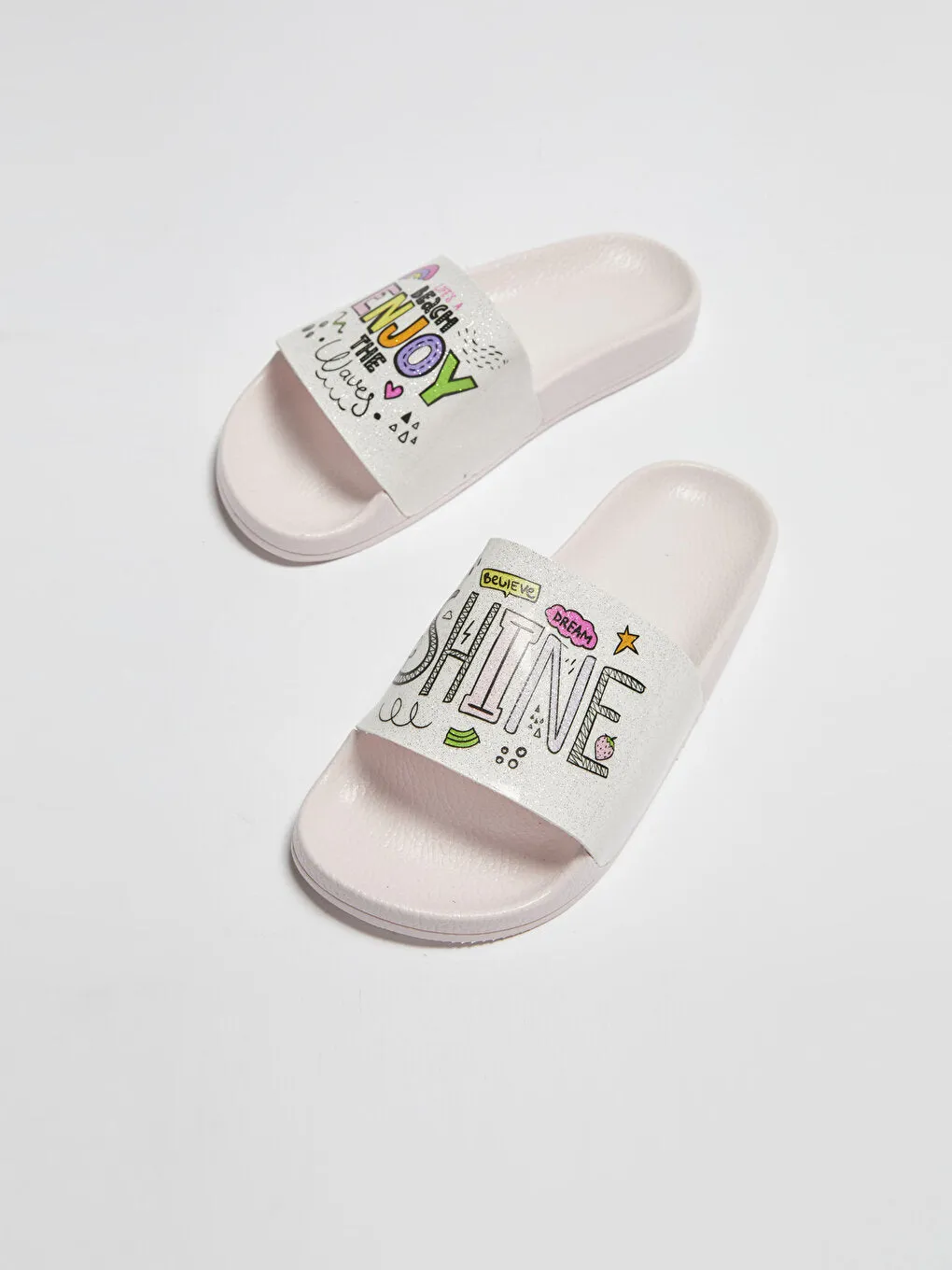 Slogan Printed Single Striped Girl's Slippers