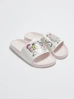 Slogan Printed Single Striped Girl's Slippers
