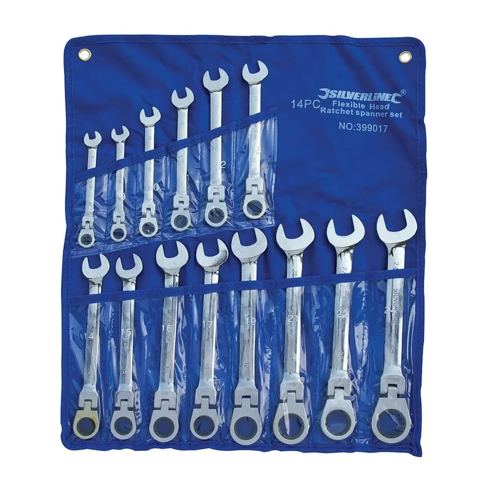 Spanner Set Flexible Head Ratchet 8mm - 24mm 14pce Silverline 399017