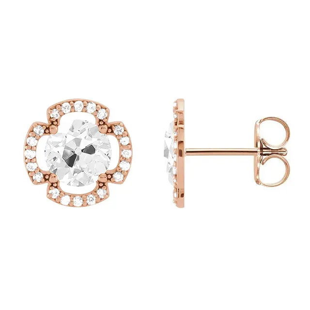 Stylish Halo Stud Earrings 5.50 Ct Old Cut Mined Diamond Rose Gold
