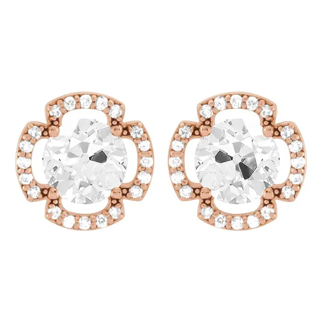 Stylish Halo Stud Earrings 5.50 Ct Old Cut Mined Diamond Rose Gold