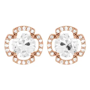 Stylish Halo Stud Earrings 5.50 Ct Old Cut Mined Diamond Rose Gold