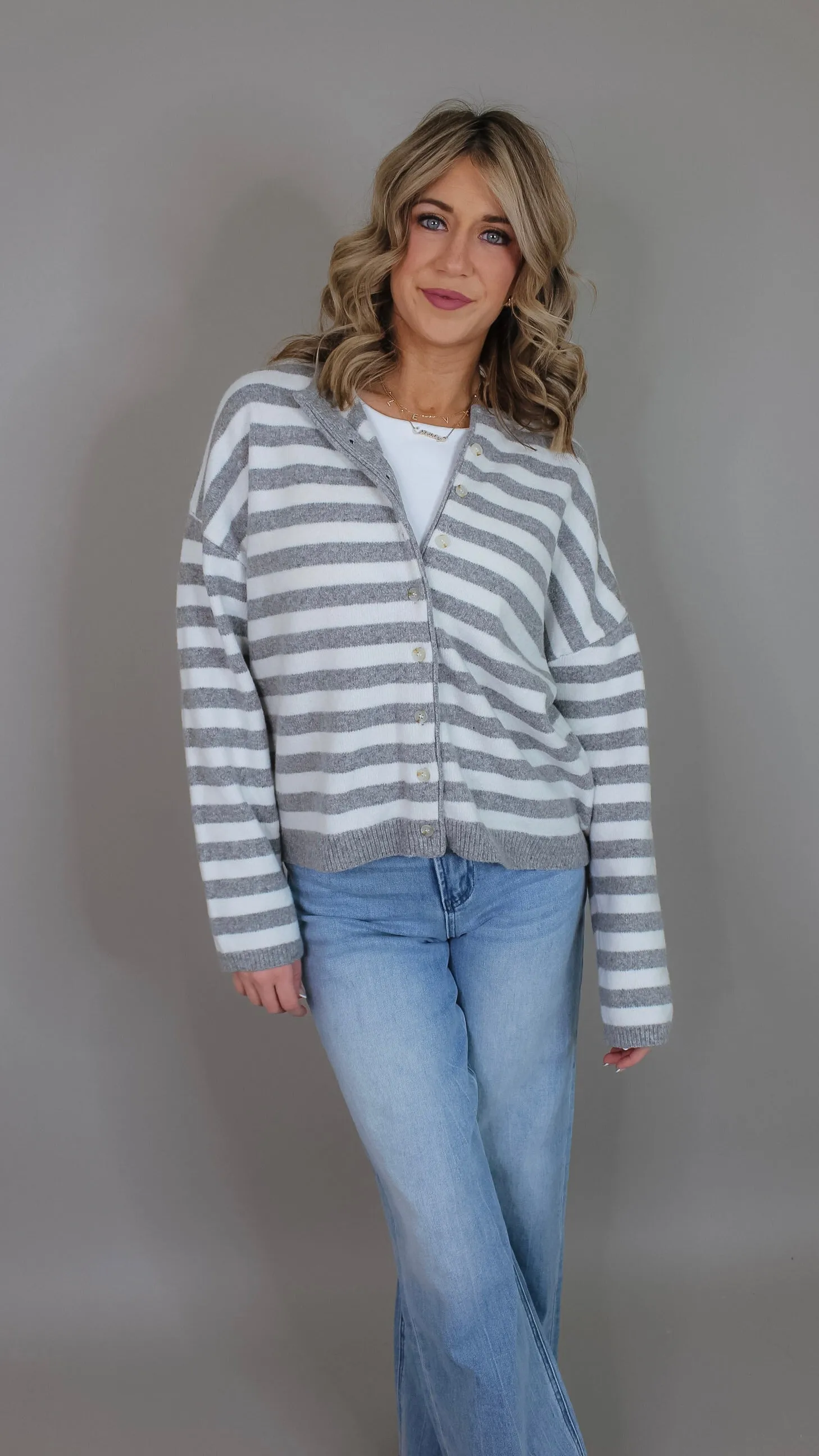 Susie Grey Striped Cardigan