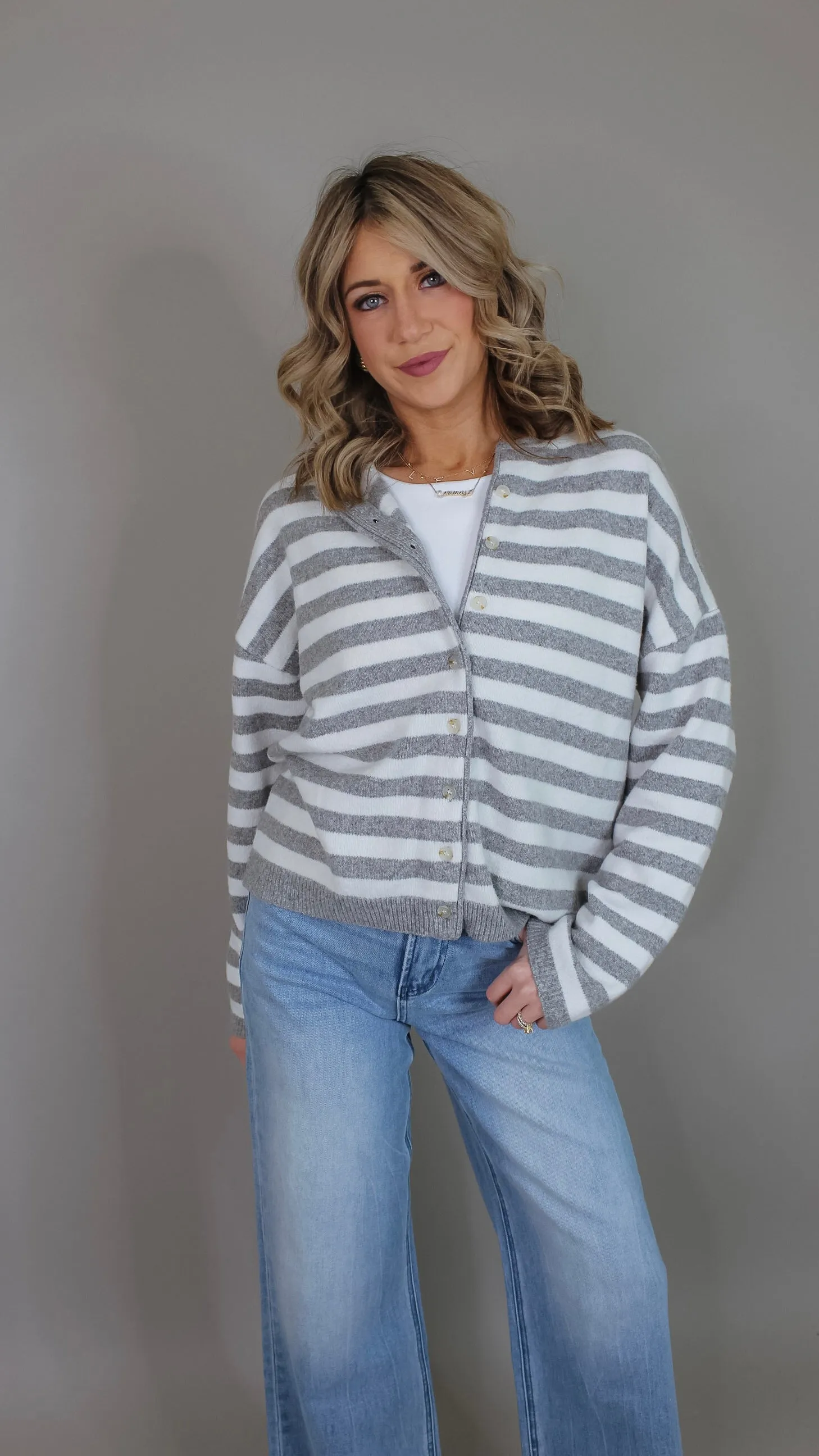 Susie Grey Striped Cardigan