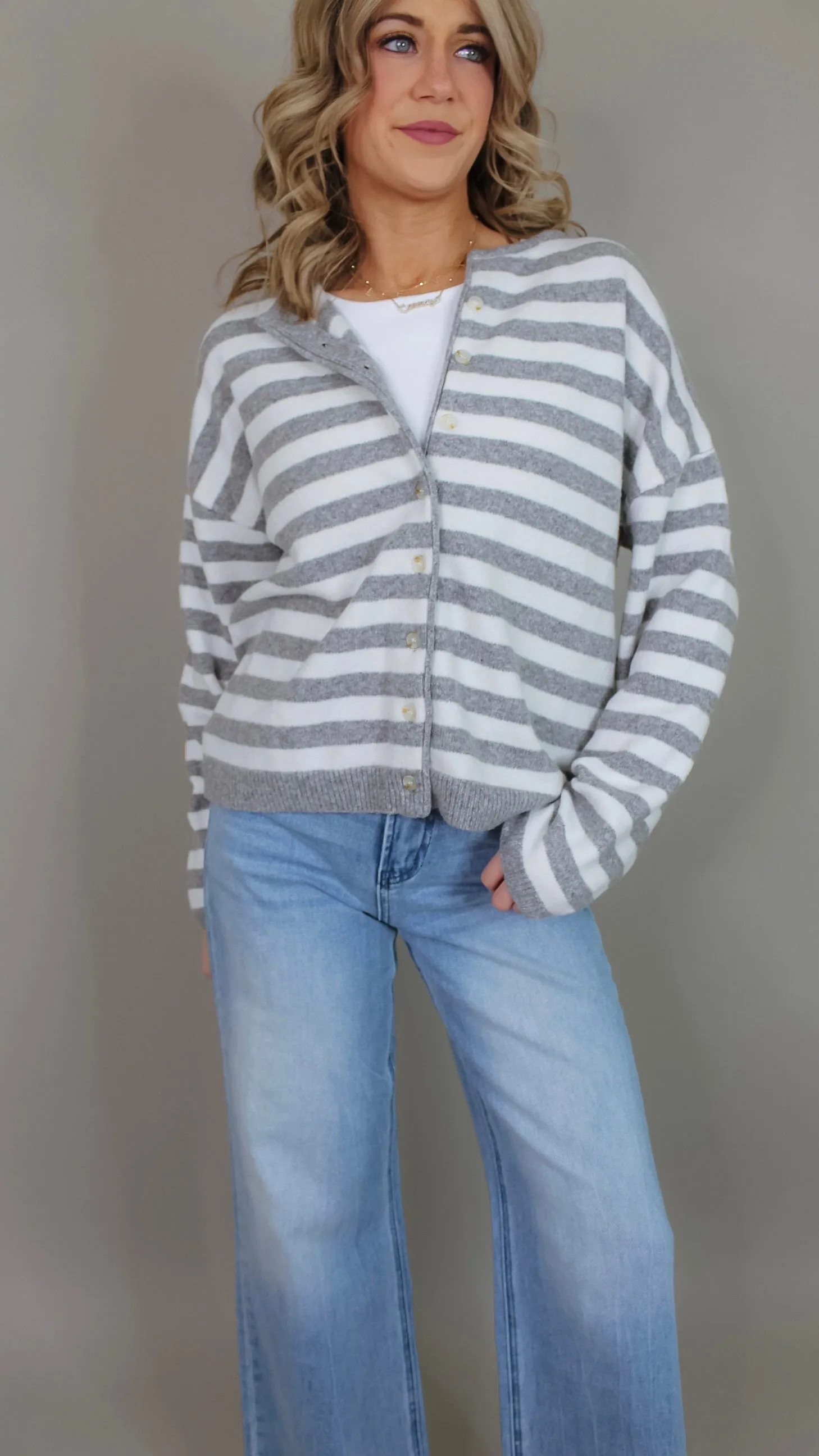 Susie Grey Striped Cardigan