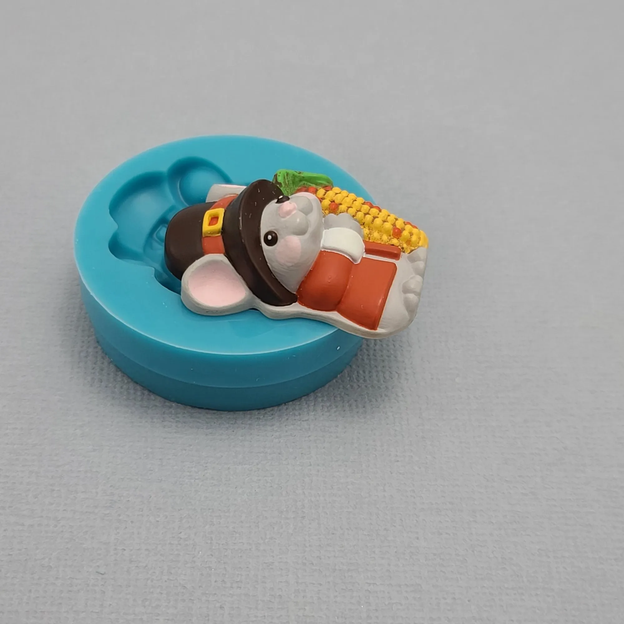 Thanksgiving Pilgrim Mouse with Corn Silicone Mold Jewelry Making Resin Polymer Clay.