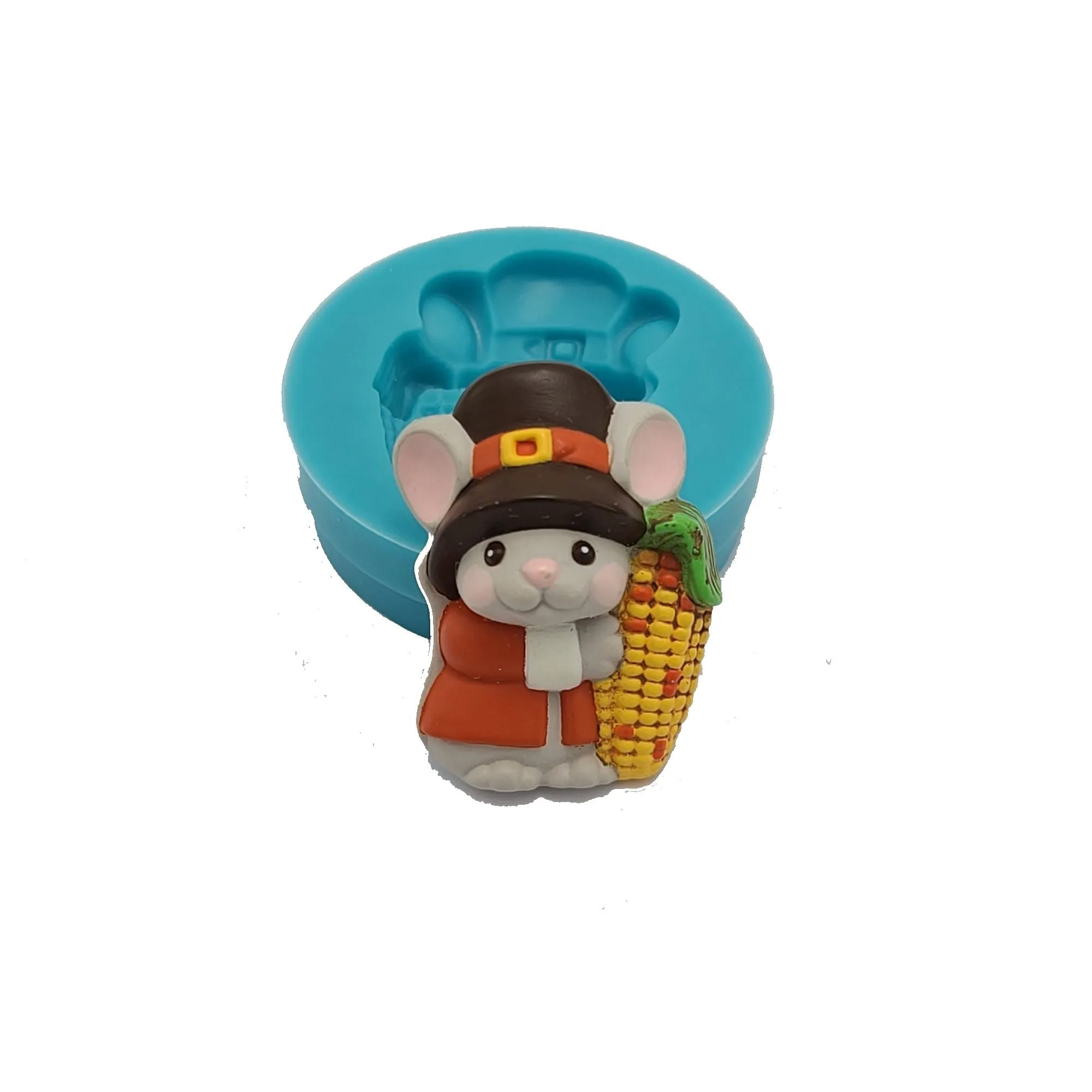 Thanksgiving Pilgrim Mouse with Corn Silicone Mold Jewelry Making Resin Polymer Clay.