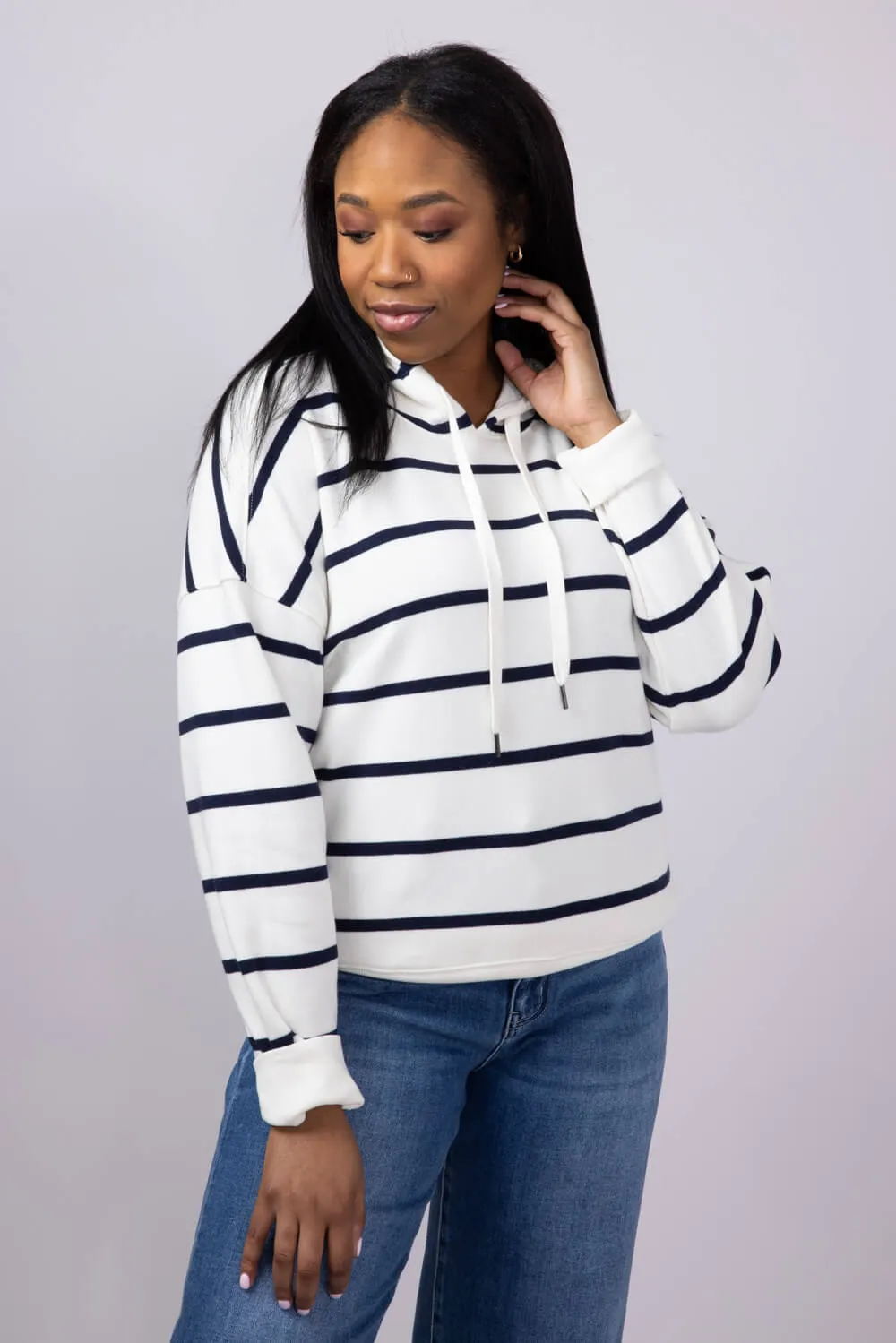 Thread & Supply Avalon Striped Hoodie for Women in Ivory/Blue | J2392CPKTS-IVORYNAVYST1146