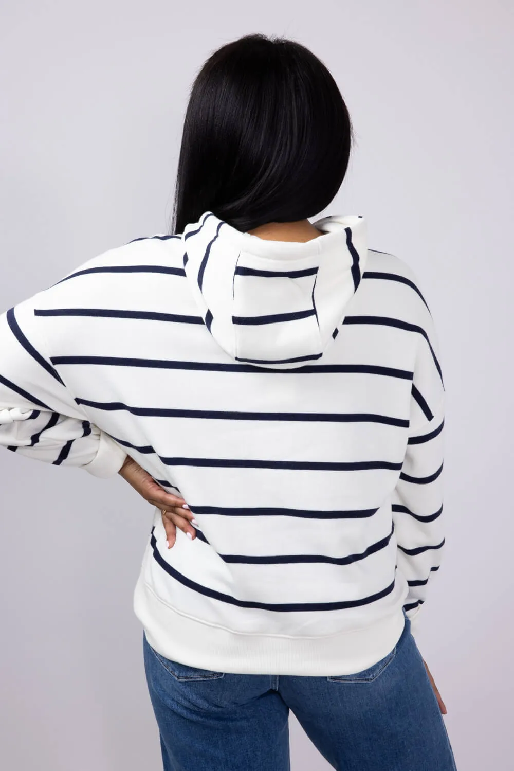 Thread & Supply Avalon Striped Hoodie for Women in Ivory/Blue | J2392CPKTS-IVORYNAVYST1146