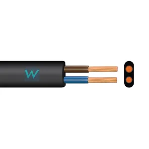 Time 2192Y 2 Core Flat Flexible 0.75mm Black Cable - 100M