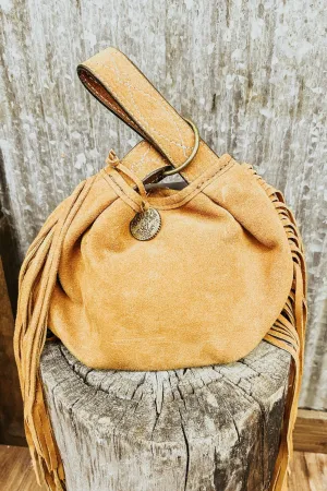 Toast Suede Wristlet Pouch Purse - Brown Vintage JJ Logo