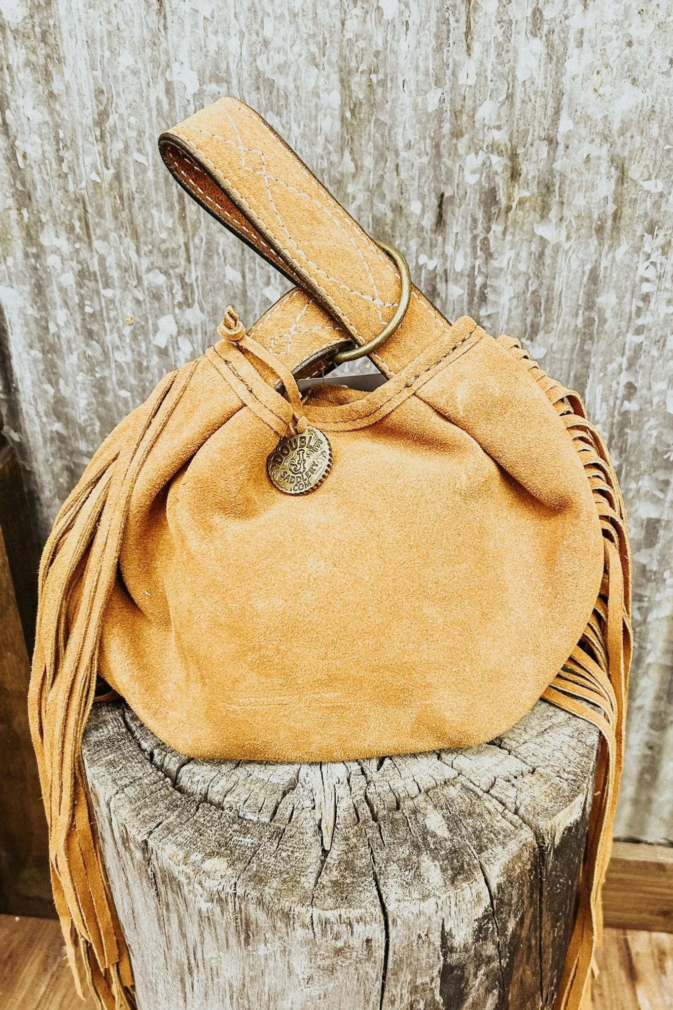 Toast Suede Wristlet Pouch Purse - Brown Vintage JJ Logo