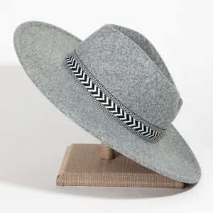 Tribal Pattern Strap Fedora (Grey)