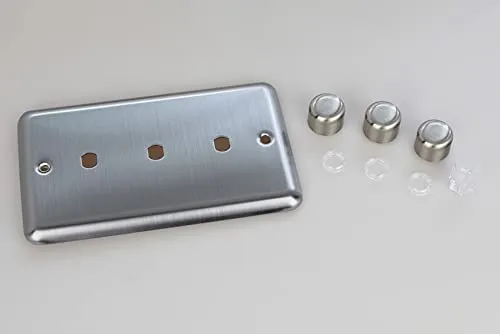 Varilight Matrix 3-Gang Double Plate Unpopulated Dimmer Kit. Classic Matt Chrome Finish (Brushed Steel Effect) Finish