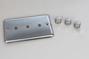 Varilight Matrix 3-Gang Double Plate Unpopulated Dimmer Kit. Classic Matt Chrome Finish (Brushed Steel Effect) Finish