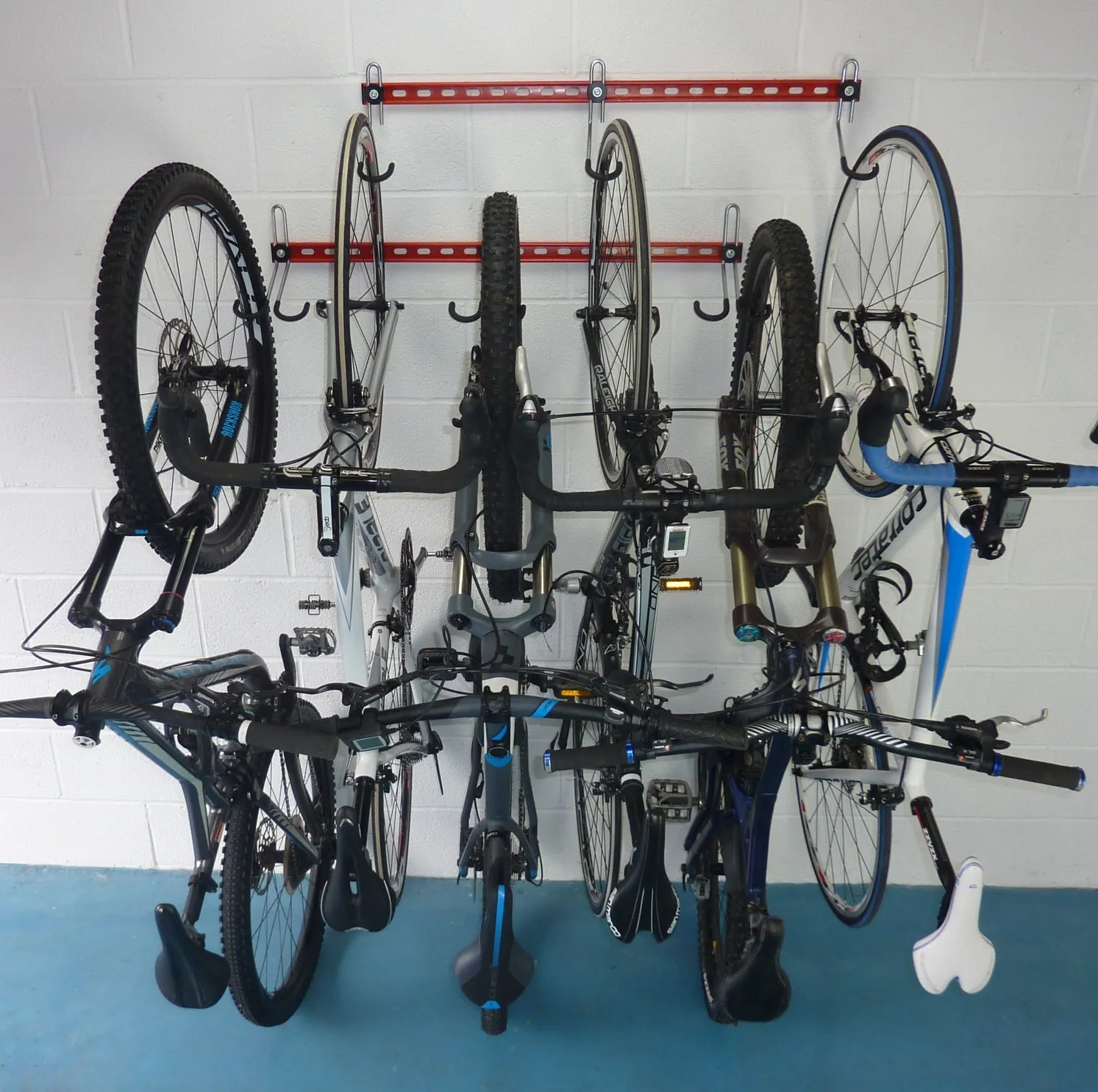 Vertical bike rack for up to 6 bikes. The Double Decker
