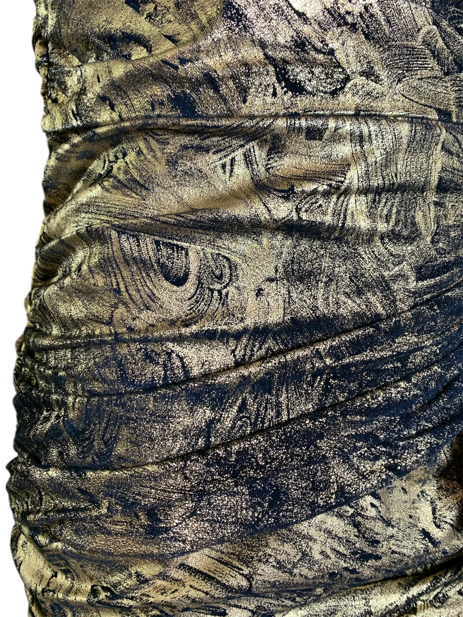 Vickey Tiel 1980's Gold and Black Paint Stroke Strapless Suede Mini Dress