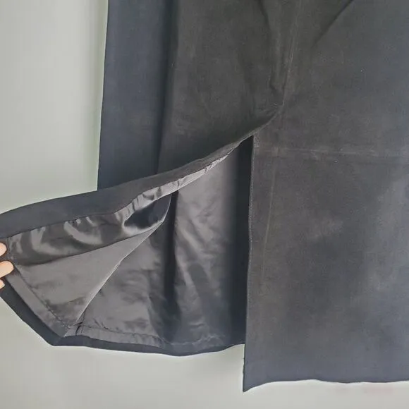 Vintage 2000s Loft Black Suede Midi Skirt, Size 4 Petite