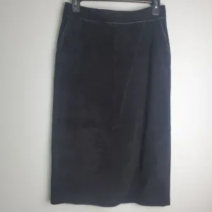 Vintage 2000s Loft Black Suede Midi Skirt, Size 4 Petite