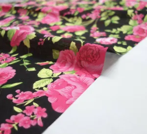 Vintage Black Roses Shabby Chic Polycotton Floral Fabric