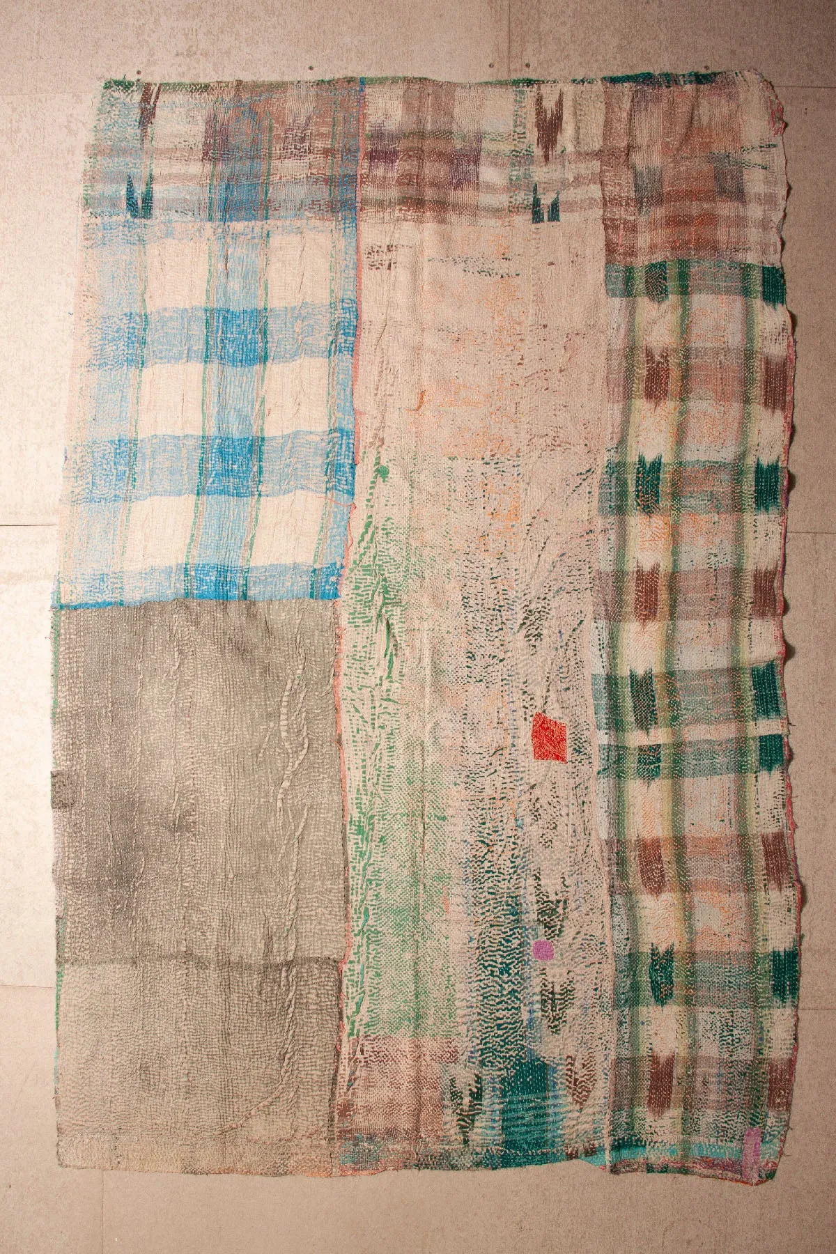 Vintage Dowry Kantha Blanket, #61 - 87"x56"