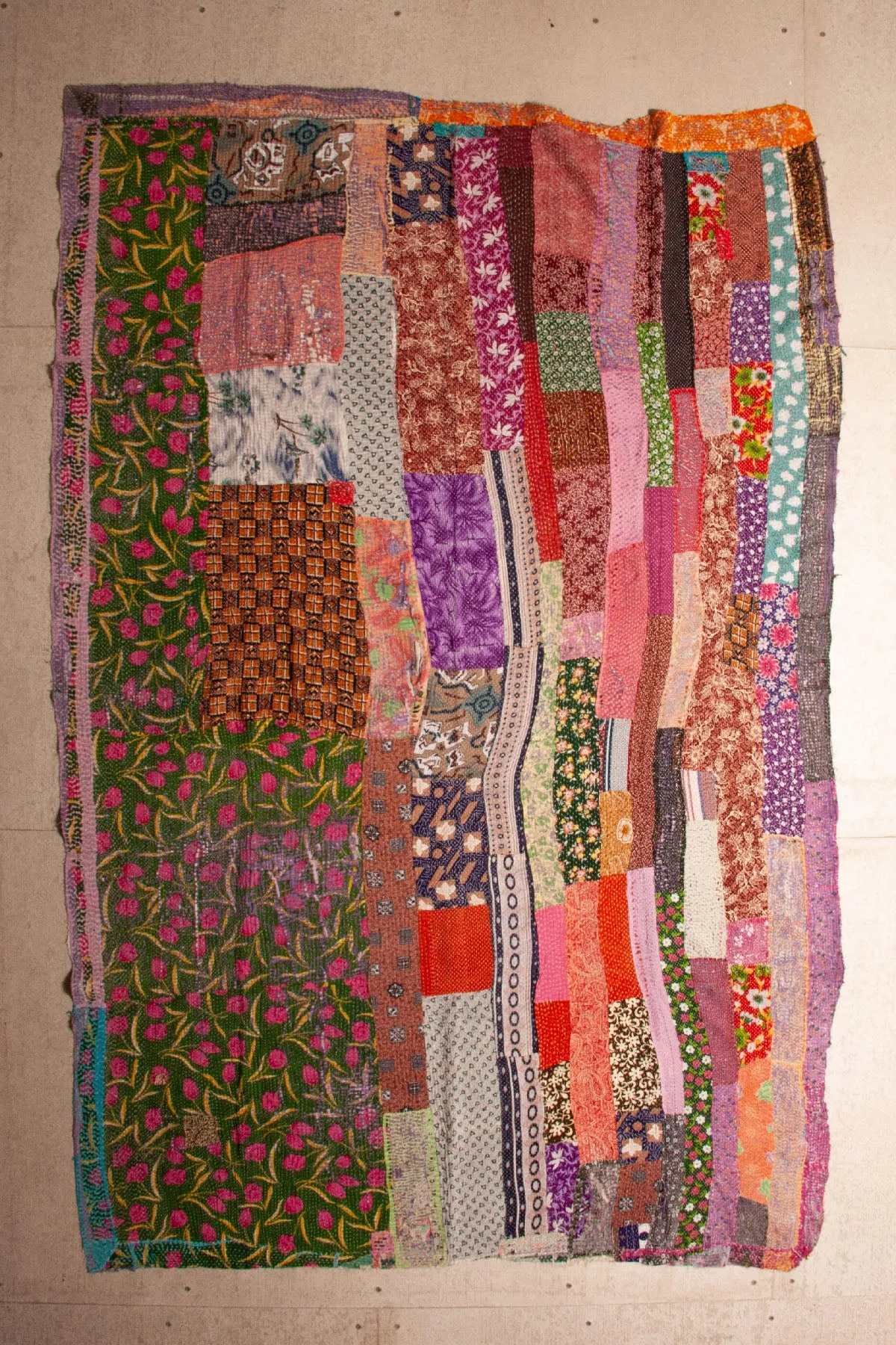 Vintage Dowry Kantha Blanket, #61 - 87"x56"