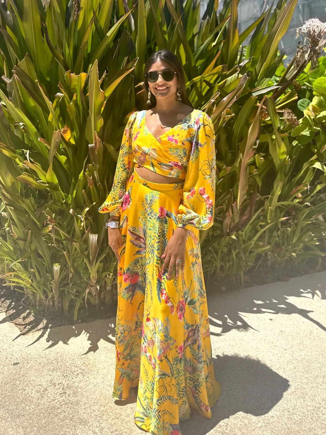 VINU Yellow Floral Lehenga Top