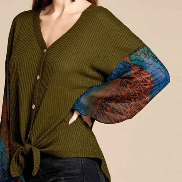 Vivid Button Down Sweater Top