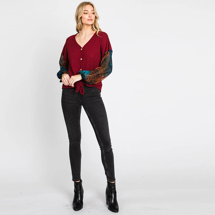 Vivid Button Down Sweater Top