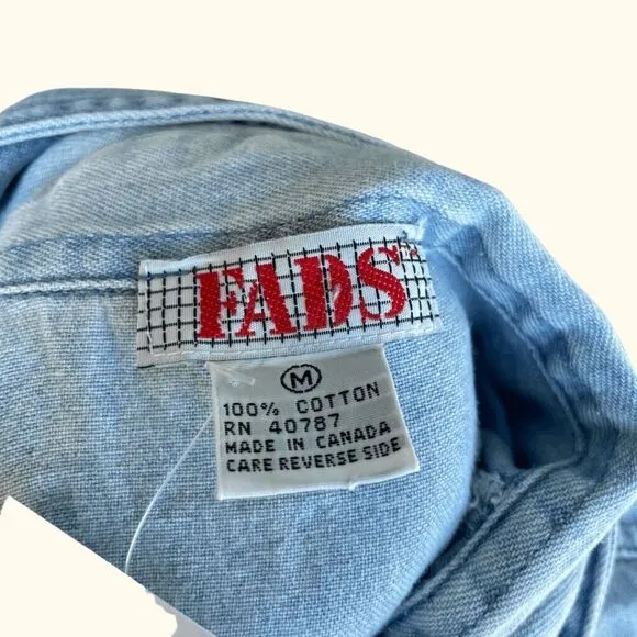 VTG Fads Light Blue Denim Shirt Dress Size M Button-Down Casual 90s Aesthetic