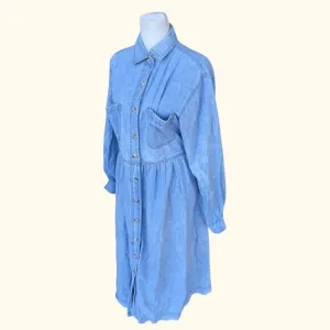 VTG Fads Light Blue Denim Shirt Dress Size M Button-Down Casual 90s Aesthetic