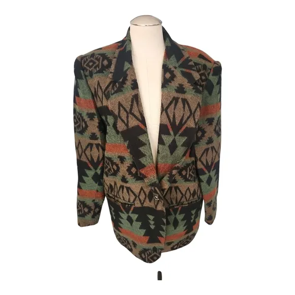 VTG Options Melrose Southwestern Aztec Geometric Patterned Blazer Jacket M