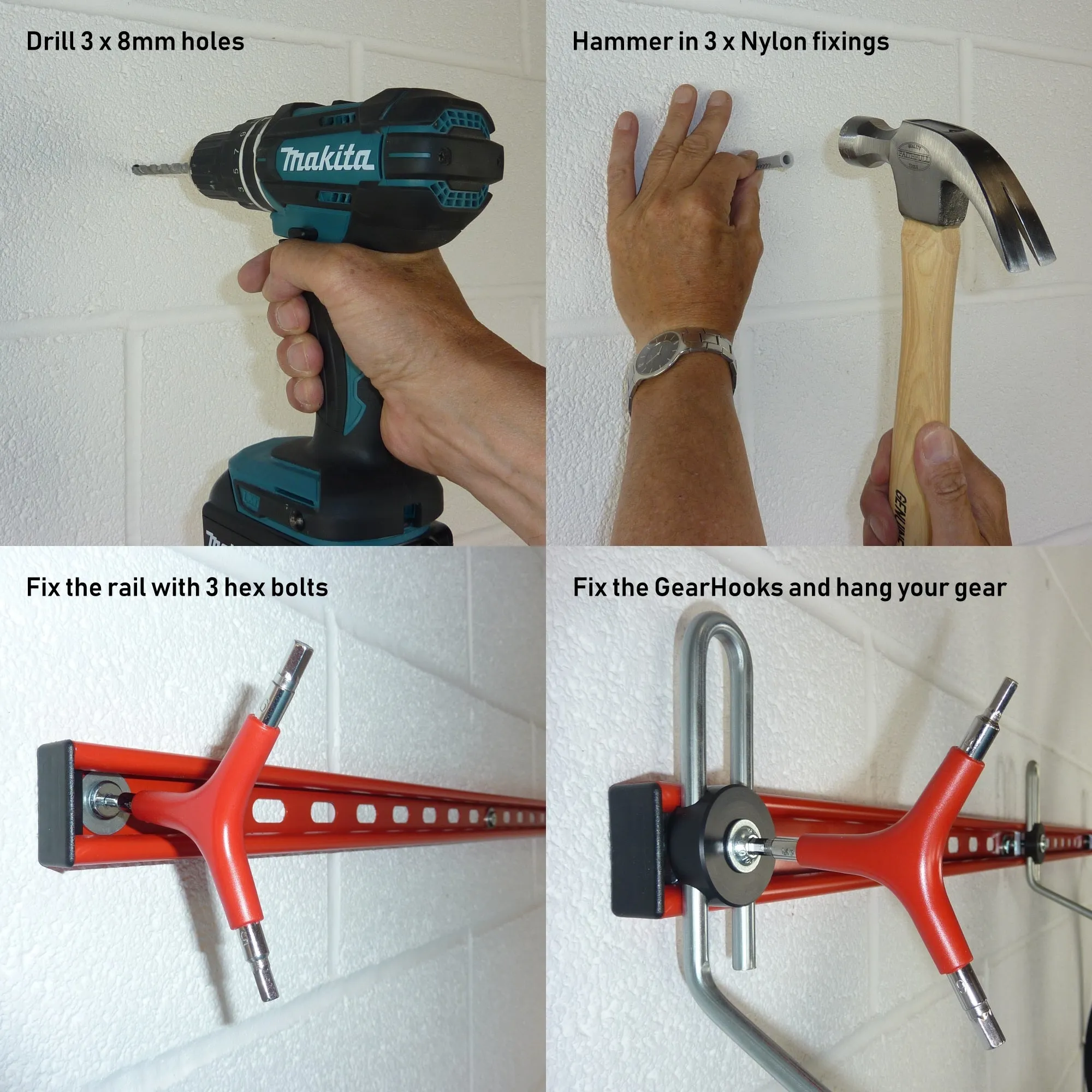 Wall mounted bike rack for 4 bikes