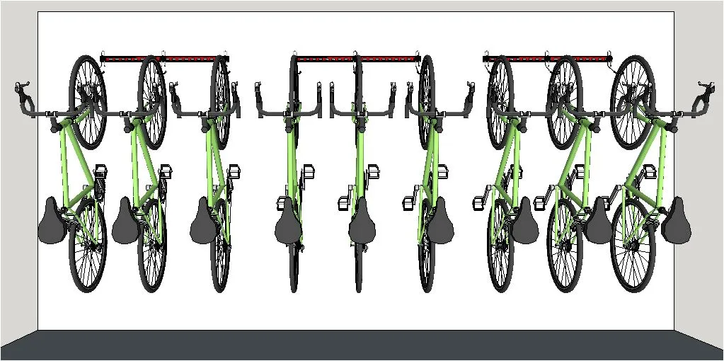 Wall mounted bike rack for 4 bikes