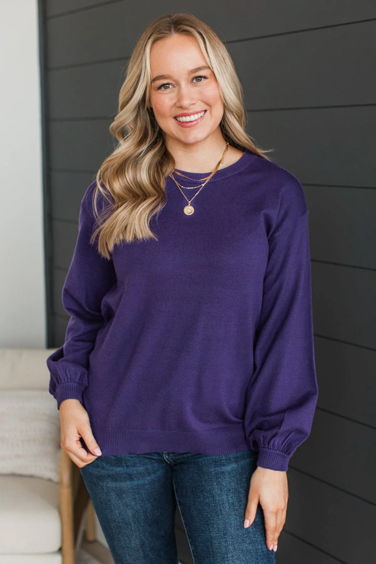 Warm Inspirations Knit Sweater- Indigo