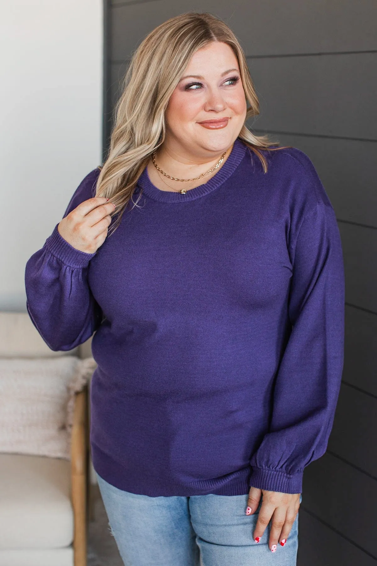 Warm Inspirations Knit Sweater- Indigo