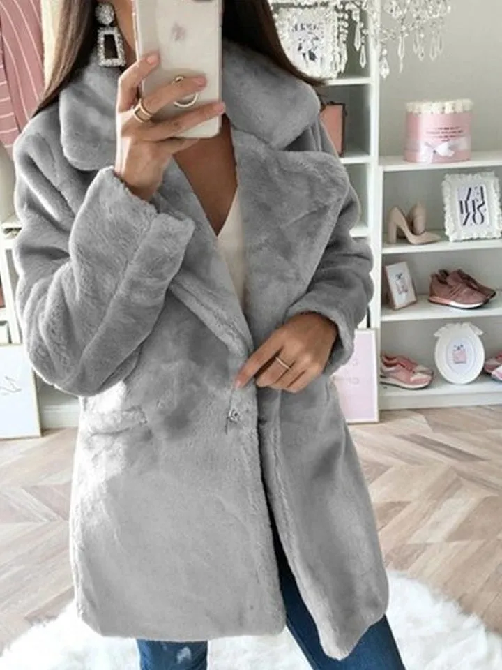 Warm Turndown Collar Solid Coats