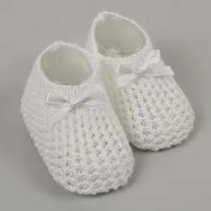 White Baby Knitted Booties - Newborn to 6 months