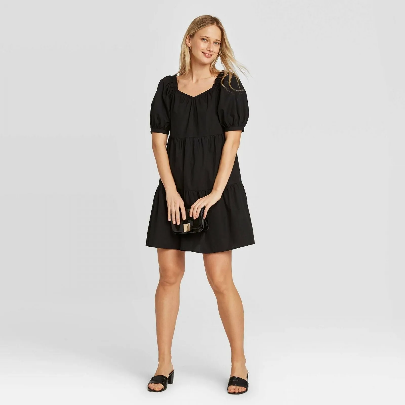Who What Wear Women's Puff Short Sleeve Mini Babydoll Dress
