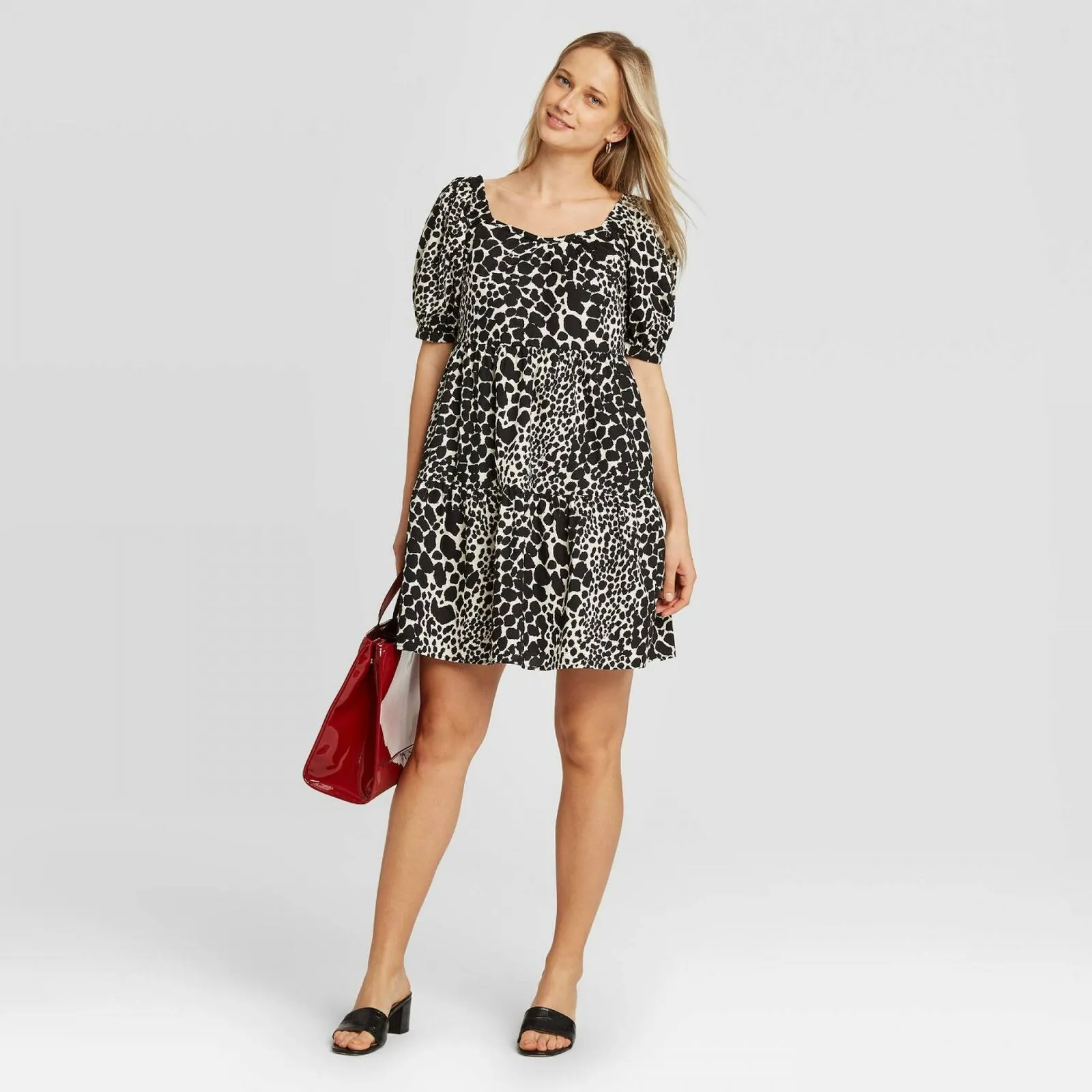 Who What Wear Women's Puff Short Sleeve Mini Babydoll Dress