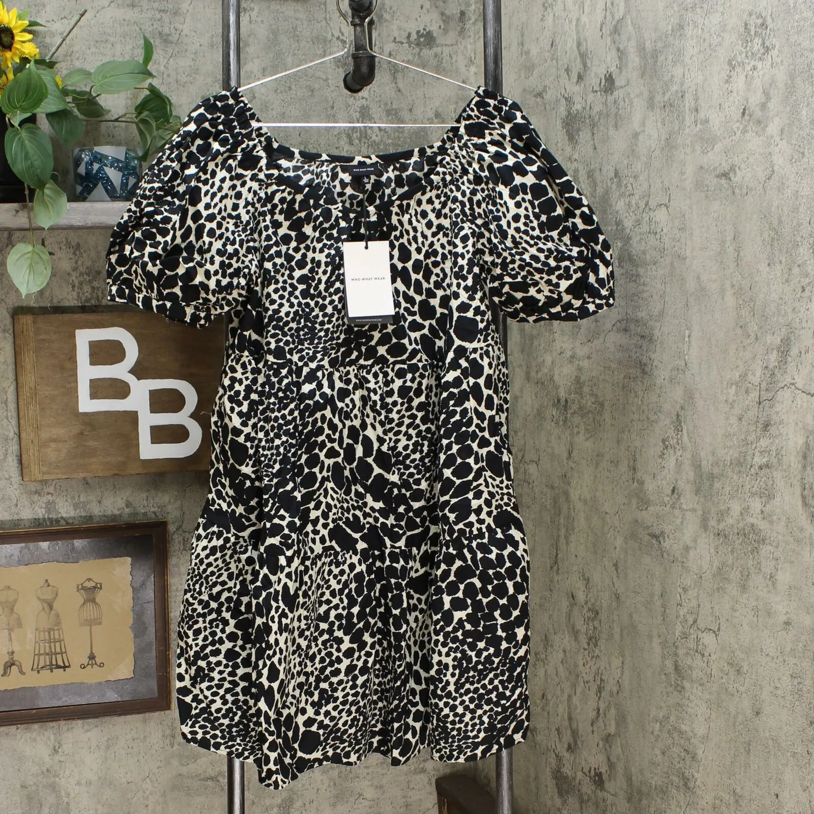 Who What Wear Women's Puff Short Sleeve Mini Babydoll Dress