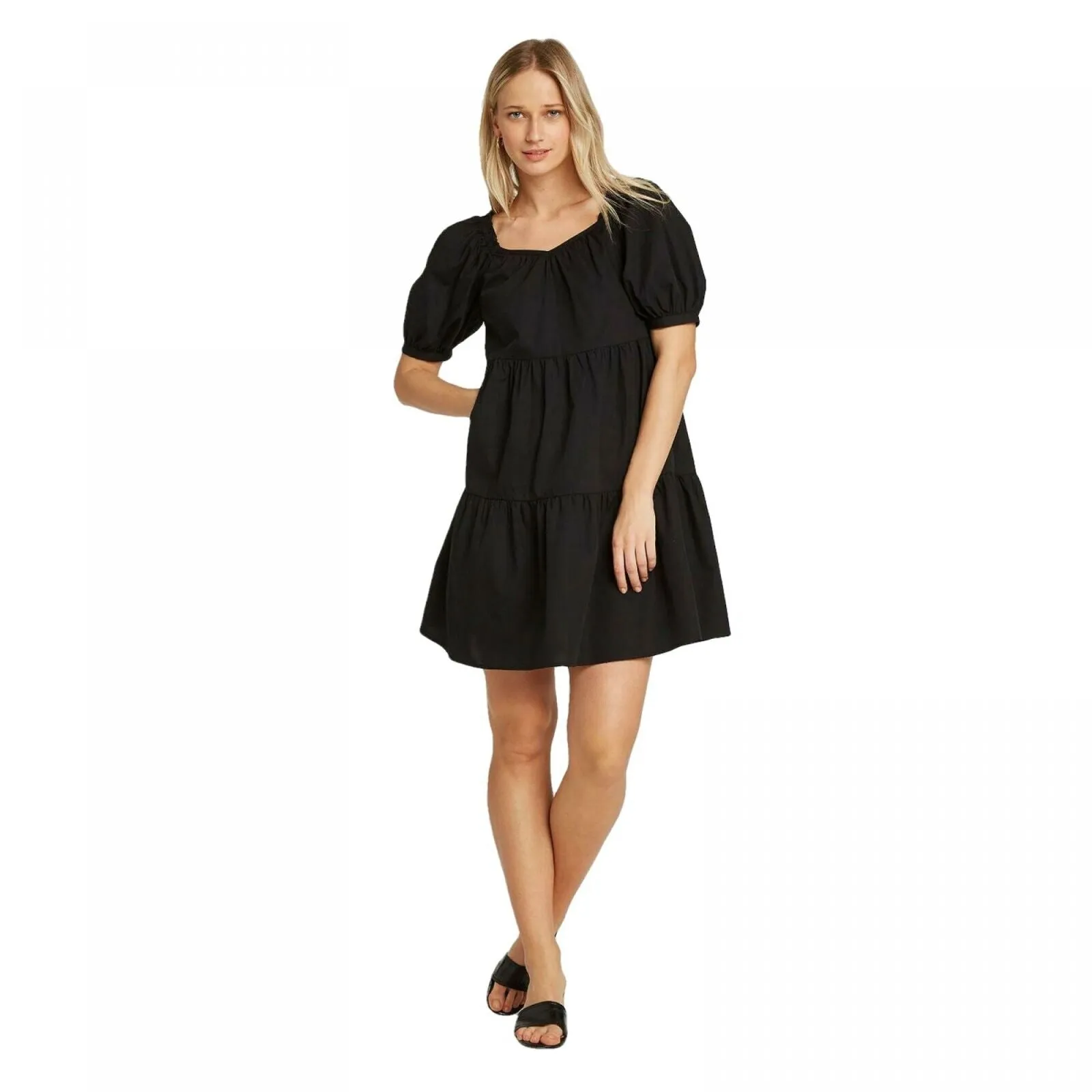 Who What Wear Women's Puff Short Sleeve Mini Babydoll Dress