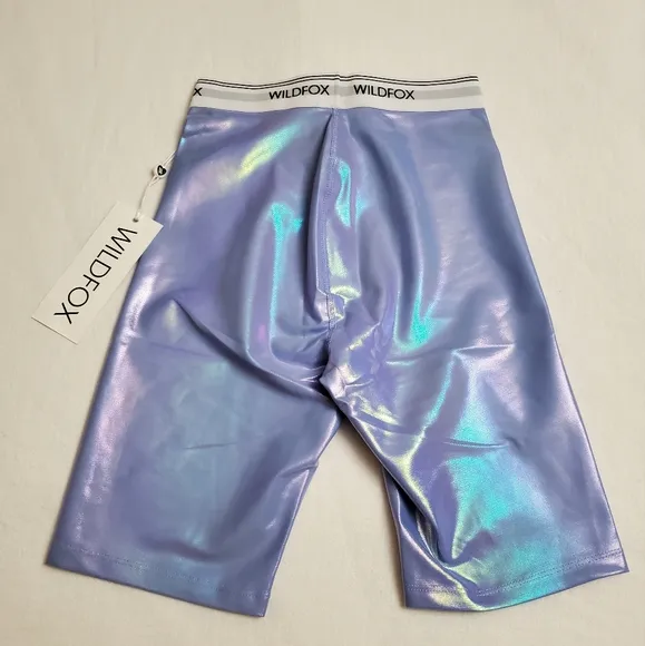 Wildfox Pale Iris Iridescent Ava High-Waisted 9&quot; Biker Short NWT Boho Chic