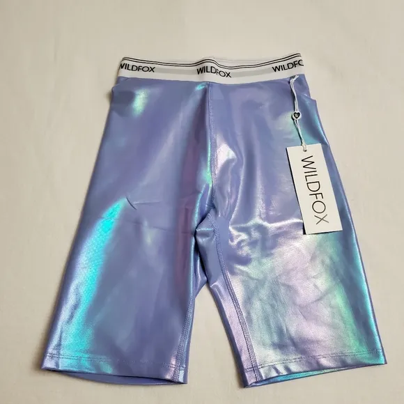 Wildfox Pale Iris Iridescent Ava High-Waisted 9&quot; Biker Short NWT Boho Chic